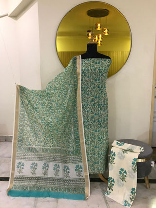 Chanderi Block Printed-Green Suit