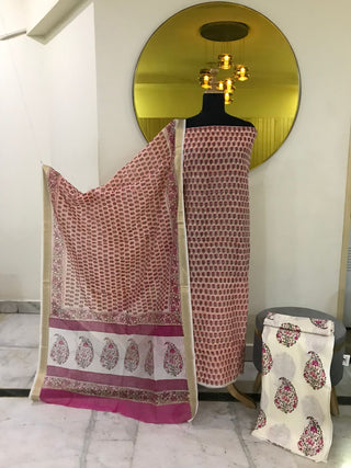 Chanderi Block Printed-Peach Suit