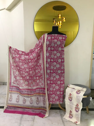 Chanderi Block Printed-Pink Suit