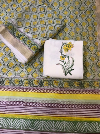 Chanderi Block Printed-Yellow Suit