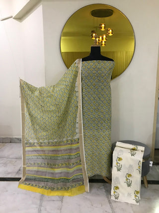 Chanderi Block Printed-Yellow Suit