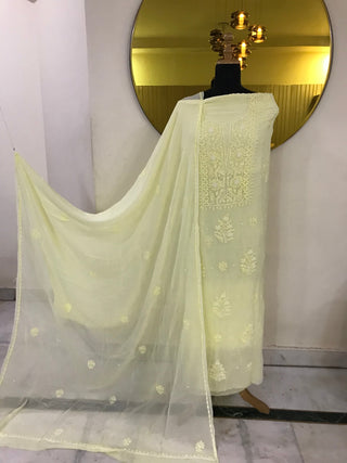 Siron C Designer Georgette Lucknowi Suit – Embroidered Unstitched Suit with Georgette Dupatta