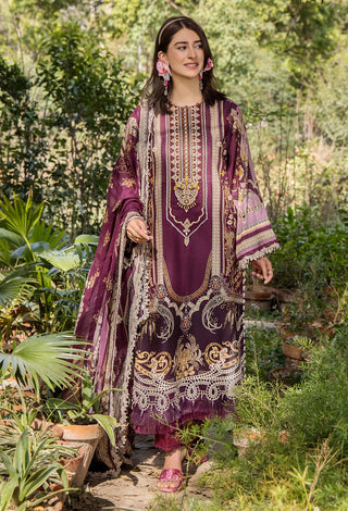 Adan's Libas Jasmine Unstitched Lawn Collection- Wine Suit