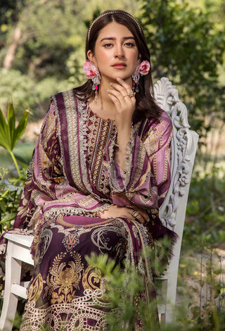 Adan's Libas Jasmine Unstitched Lawn Collection- Wine Suit