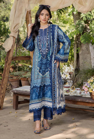 Adan's Libas Jasmine Unstitched Lawn Collection- Peacock Blue