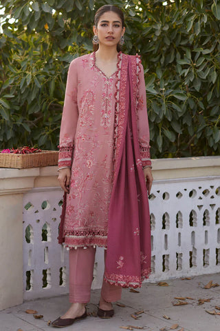 Zaha Designer Embroidered Khaddar Unstitched Suit: Elma - Beige & Salmon Garden Elegance