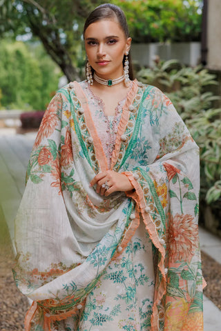 Jade Flora Linen Winter Embroidered Collection -Turquoise Suit