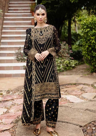 Freesia Luxury Formals Chiffon Collection- Black & Gold Suit