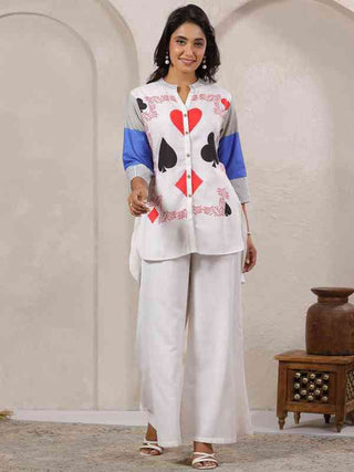 Siron C Designed Printed Cotton Co-od Set Collection -White Multi Set