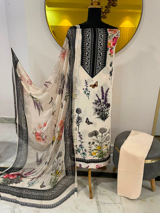 Siron C Digital Crepe Printed-Ivory Black Suit
