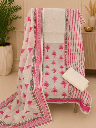 Siron C Neon Cotton Block Print with Gotta Collection- Creme & Pink Suit
