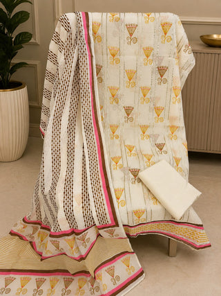Siron C Neon Cotton Block Print with Gotta Collection- Creme & Mustard Suit