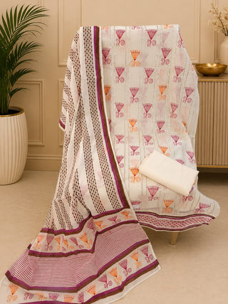 Siron C Neon Cotton Block Print with Gotta Collection- Creme & Purple Suit