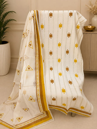 Siron C Neon Cotton Block Print with Gotta Collection- Creme & Brown Suit