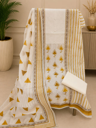 Siron C Neon Cotton Block Print with Gotta Collection- Creme & Yellow Suit