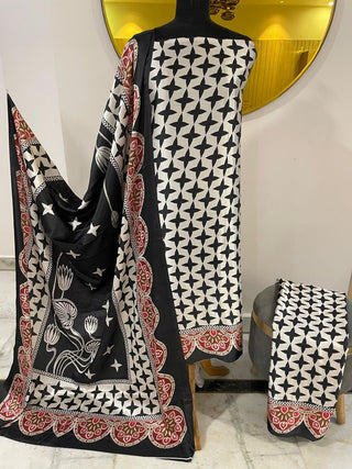 Siron C Satin Silk Printed Suit Collection -White Black Suit