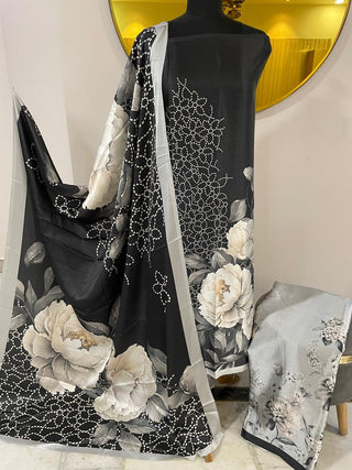 Siron C Satin Silk Printed Suit Collection - Black White Suit