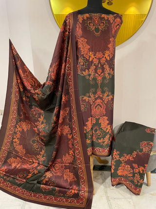 Siron C Satin Silk Printed Suit Collection -Brown Orange Suit