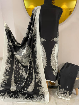Siron C Satin Silk Printed Suit Collection -Black Grey Multi Suit