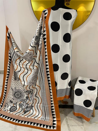 Siron C Satin Silk Printed Suit Collection -White Black Polka Suit
