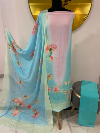 Siron C Crepe Digital Printed-Pink Sky Blue Suit
