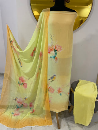 New Crepe Spring Summer Collection Digital Printed-Sunflower Yellow  Pink Suit