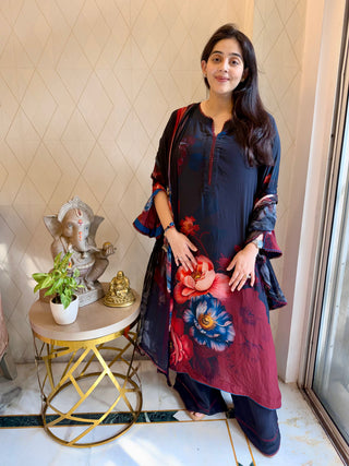 Black Floral Crepe Suit – Stitched