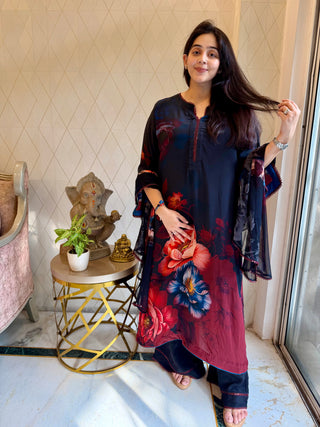 Black Floral Crepe Suit – Stitched