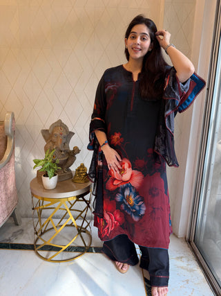 Black Floral Crepe Suit – Stitched