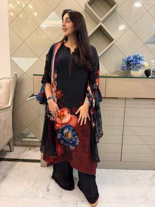 Black Floral Crepe Suit – Stitched