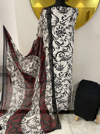 Siron C Printed Crepe Suit Collection -White Black Red Multi Suit