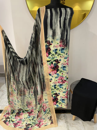 Off White Black Multi-Colour Printed Crepe Suit – Unstitched