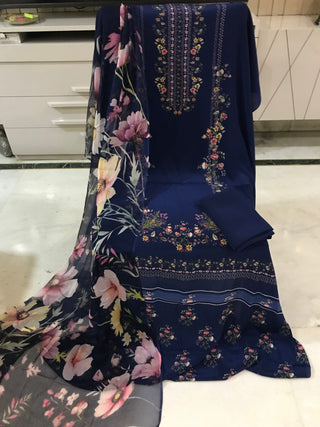 Crepe Digital Printed- Dark Blue Suit