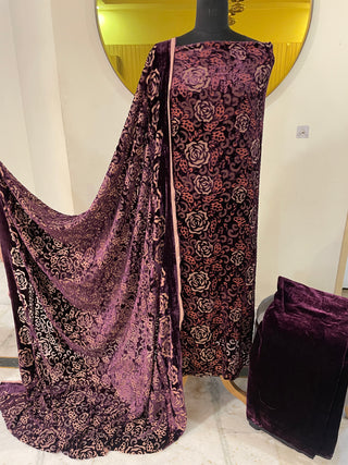 Pakistani Palachi Velvet Collection-Burgandy Suit