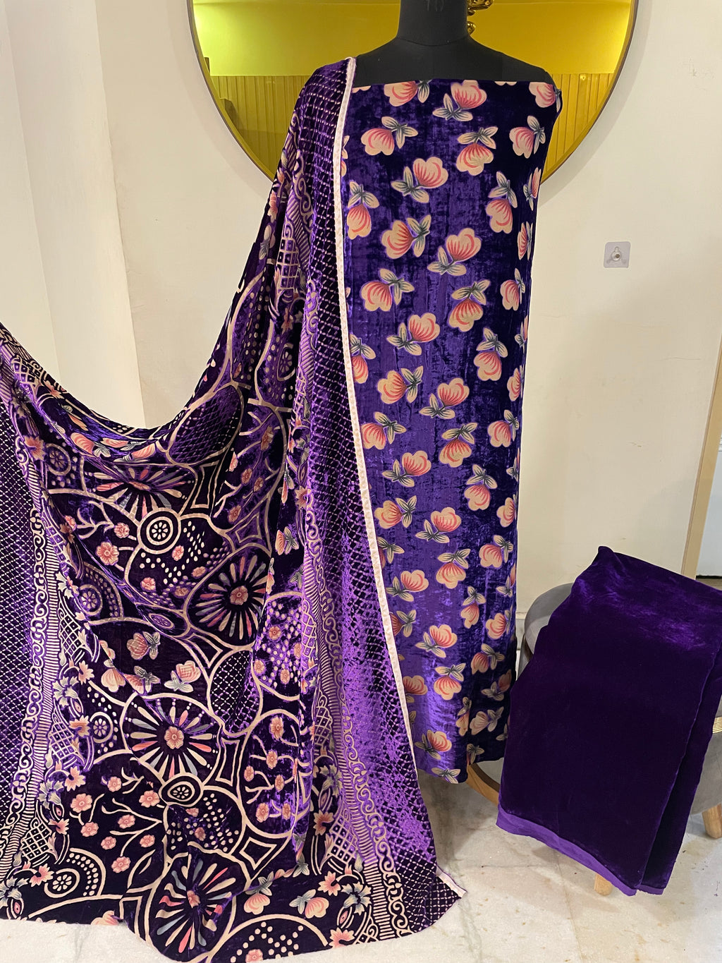 Elegant Unstitched Palachi Velvet Suit - Plush Burnout Silk Velvet ...