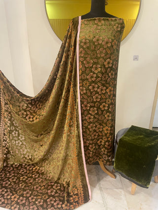 Pakistani Palachi Velvet Collection-Mustard Green Suit