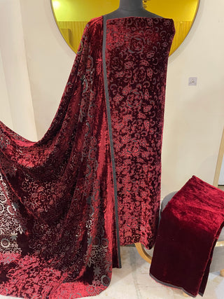 Pakistani Palachi Velvet Collection-Deep Red Suit
