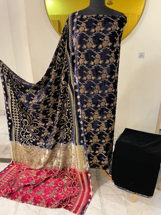 Pakistani Palachi Velvet Collection-Blue Brown Suit