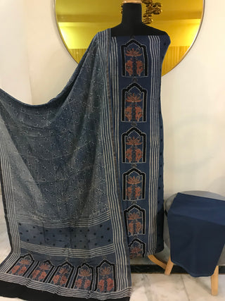 Maheshwari Cotton Printed-Grey Suit