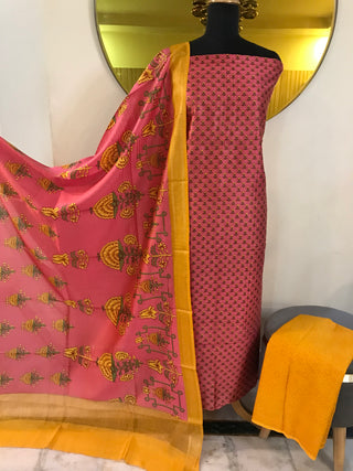 Maheshwari Cotton Printed-Pink Suit