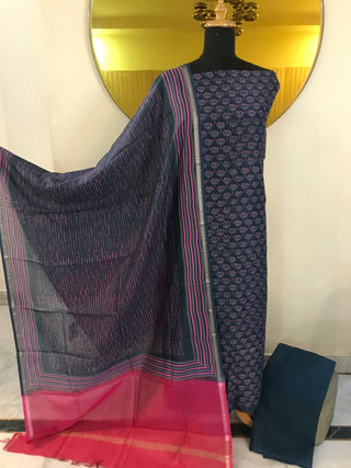 Maheshwari Cotton Printed-Navy Blue Suit