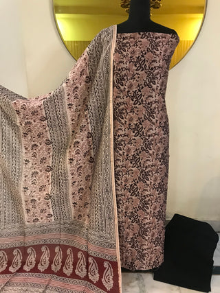 Maheshwari Cotton Printed-Peach Brown Suit