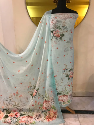 SironC Floral Georgette Printed-Blue Brown Suit