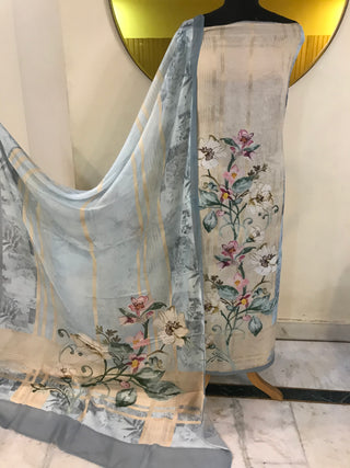 SironC Floral Georgette Printed-Grey Beige Suit