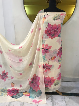 SironC Floral Georgette Printed-Peach Red Suit