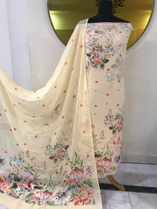 SironC Floral Georgette Printed-Light Yellow Suit