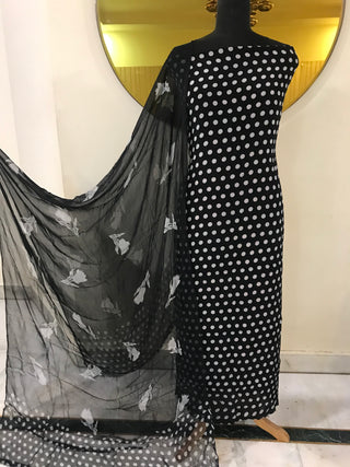 SironC Floral Georgette Printed-Polka Black Suit