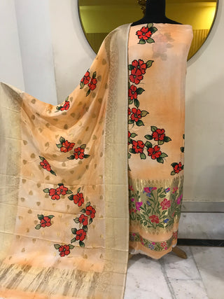 Digital Crepe Printed-Peachish Orange Suit