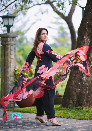 Gulmohar Hue Crepe Suit in Black- Stitched