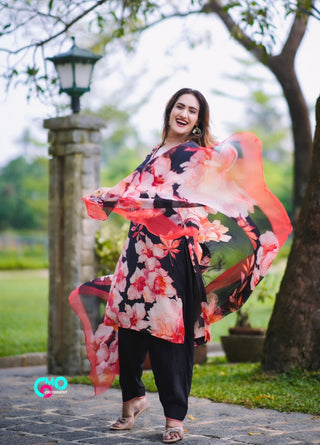 Gulmohar Hue Crepe Suit in Black- Stitched